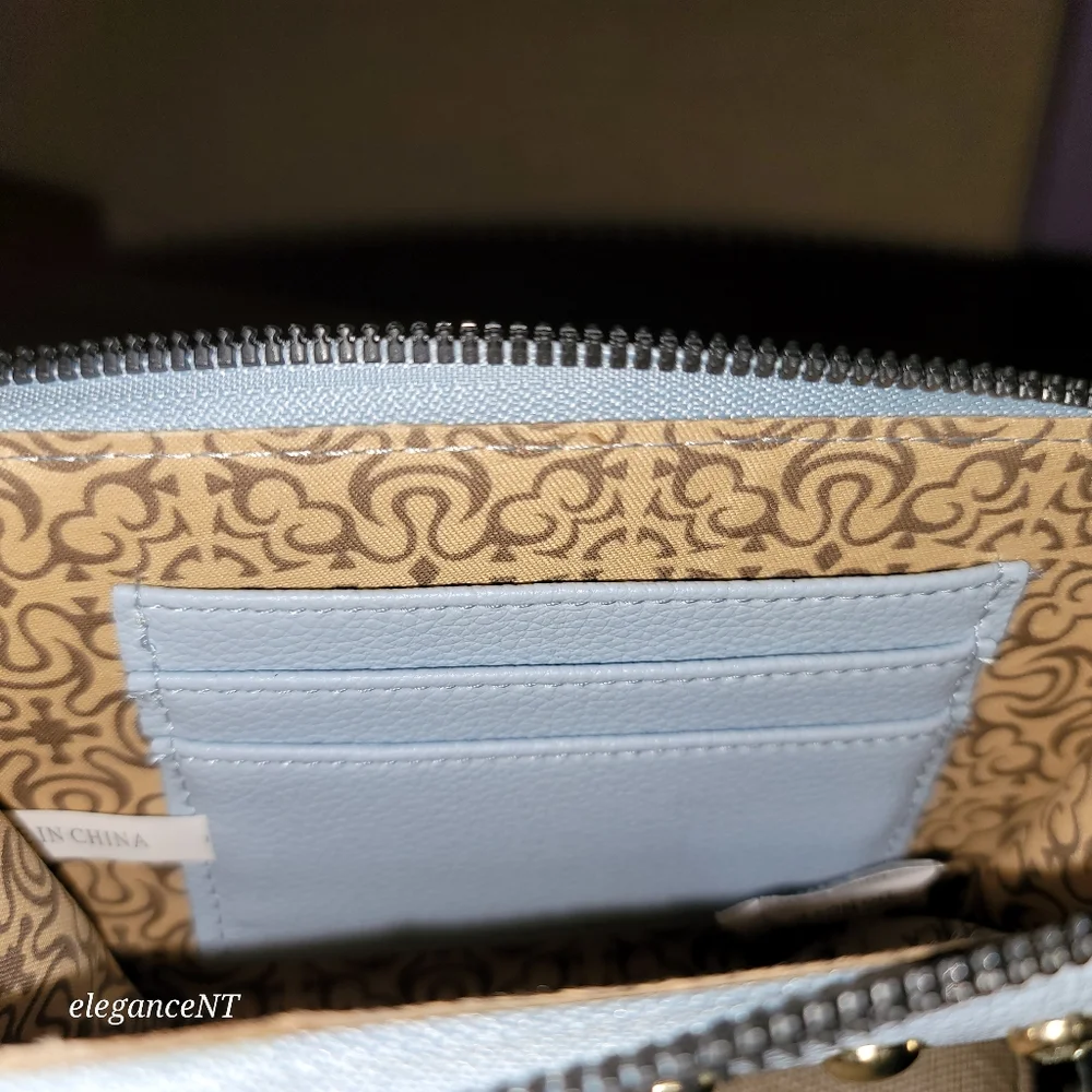 DS Bags Light Blue Studded wristlet wallet clutch with gem studded border NWT - Picture 2 of 11